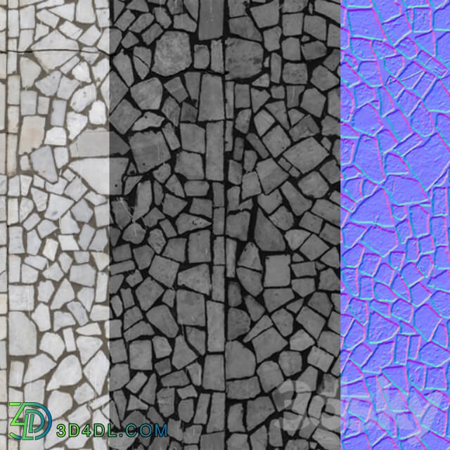 Seamless mosaic texture from chipped tiles. PBR