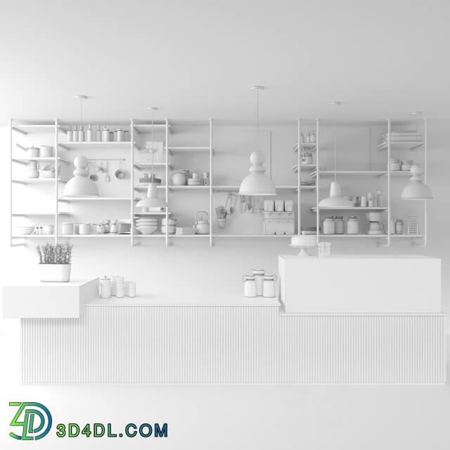 Cafe with shelves and a showcase with desserts and sweets in a loft style 3D Models