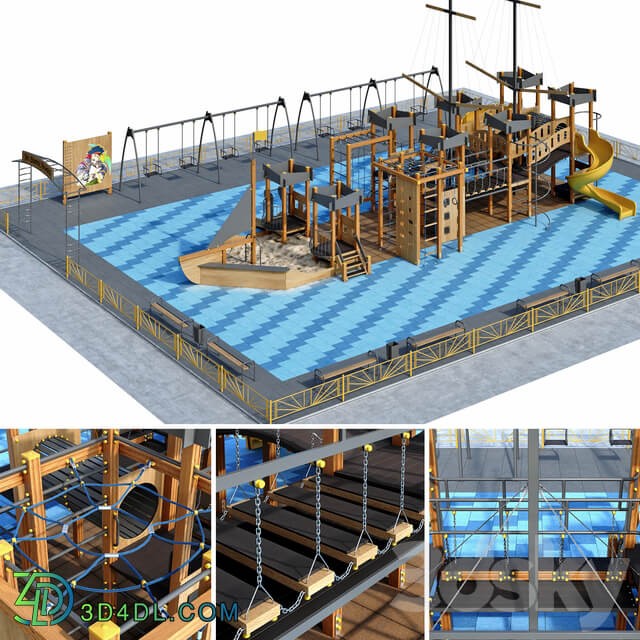 Children playground Pirate ship . Boat. Sailboat 3D Models