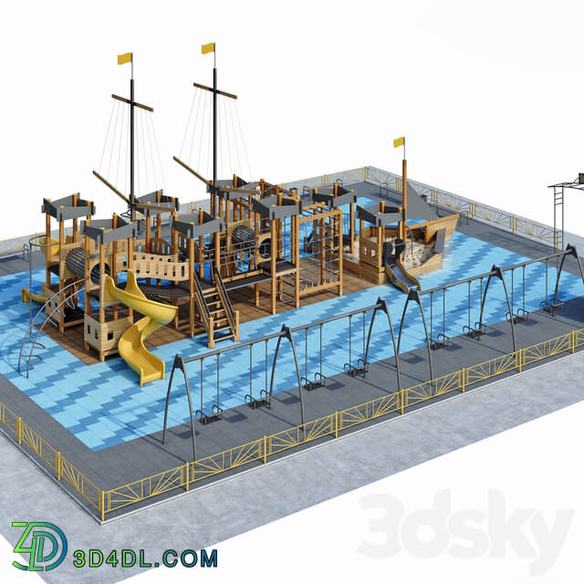 Children playground Pirate ship . Boat. Sailboat 3D Models