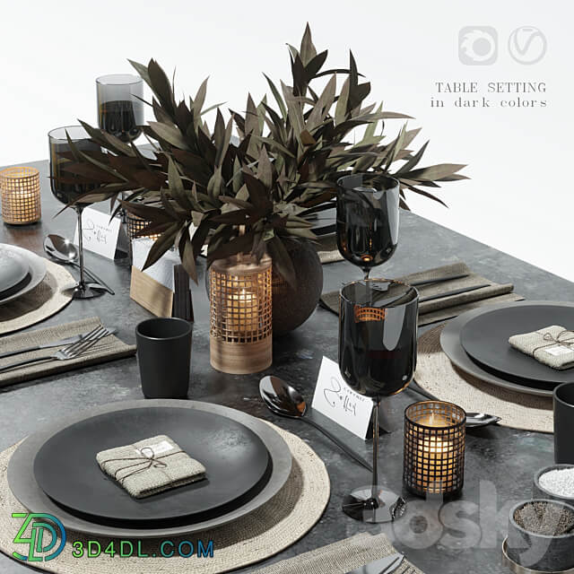 Table setting in dark colors