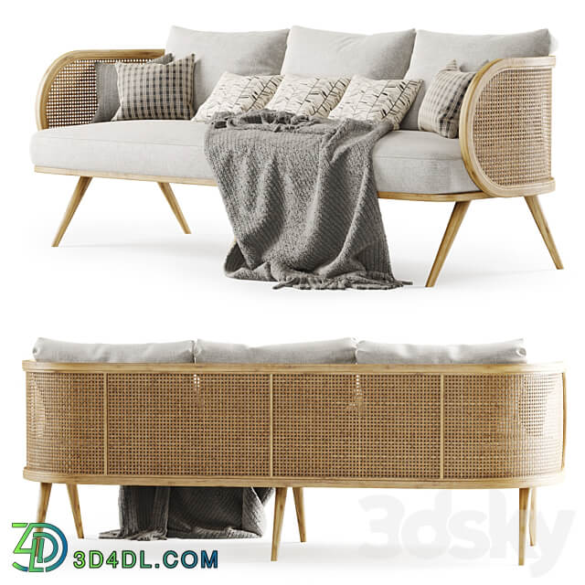 Three seater wooden rattan sofa CV23 Three seater rattan sofa