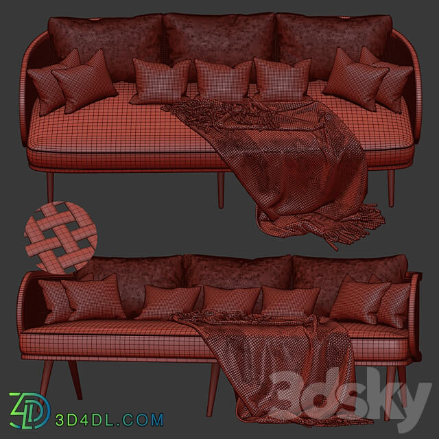 Three seater wooden rattan sofa CV23 Three seater rattan sofa