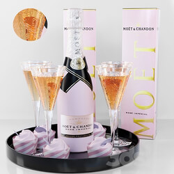 Sparkling wine in glasses. Alcohol 3D Models 