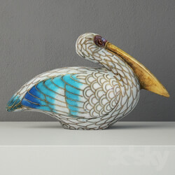 Other decorative objects Cloisonné Pelican with Garnet Eyes 