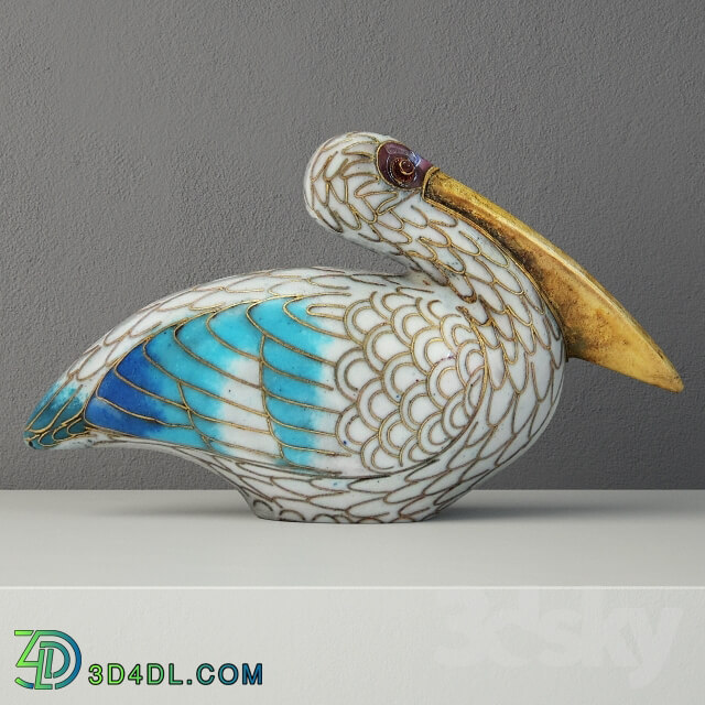 Other decorative objects Cloisonné Pelican with Garnet Eyes