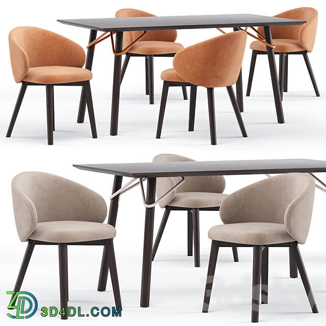 Table Chair Tria table CB4807 FR 160 and Tuka rounded chair connubia calligaris