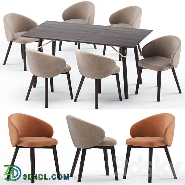 Table Chair Tria table CB4807 FR 160 and Tuka rounded chair connubia calligaris
