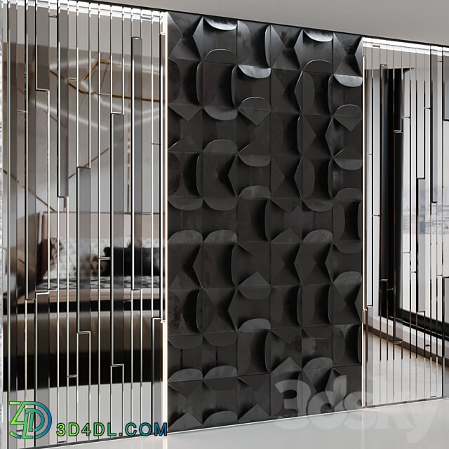 Decorative volumetric wall panel mid century modern Black.