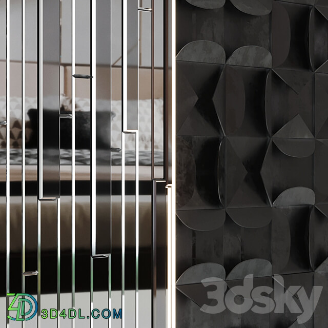 Decorative volumetric wall panel mid century modern Black.