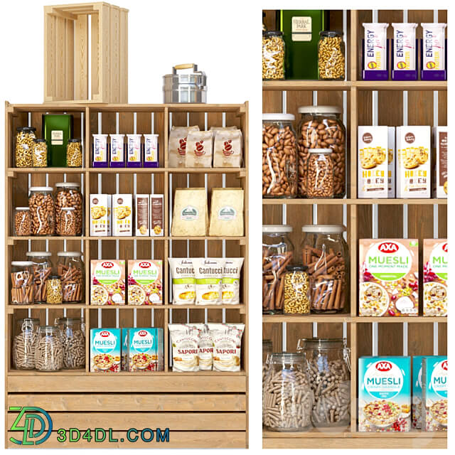 Showcase in a supermarket with nuts cereals and dry breakfasts 3D Models