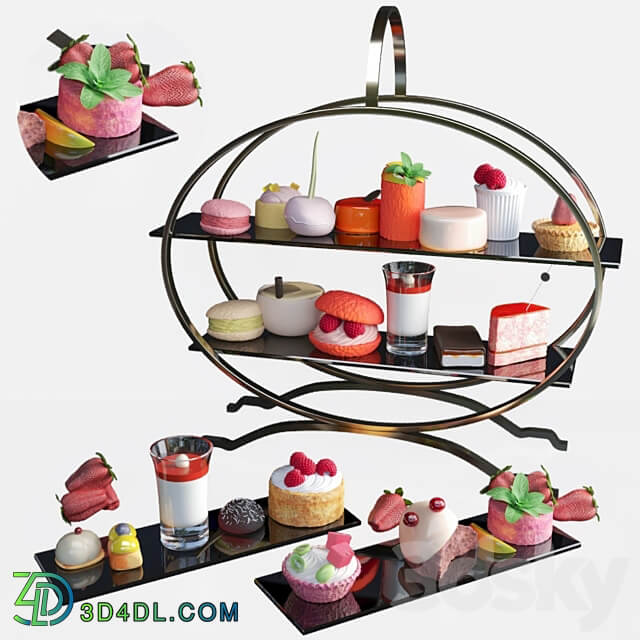 Tray with desserts and sweets at corporate parties 3D Models