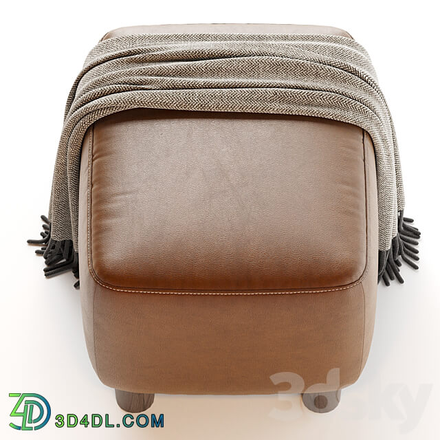 Teddy Leather Club Ottoman Sesame