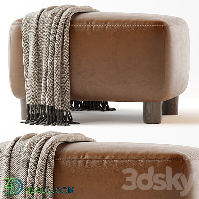 Teddy Leather Club Ottoman Sesame