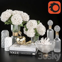 Decoration Set 32 frozen glass and Hydrandgea 