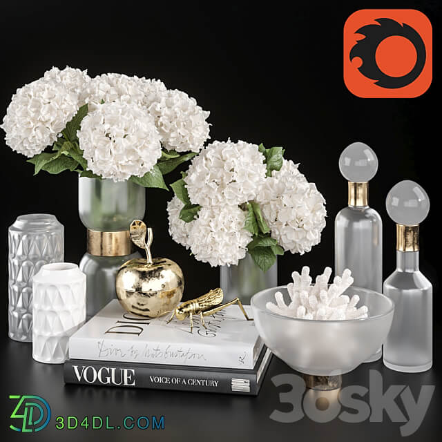 Decoration Set 32 frozen glass and Hydrandgea