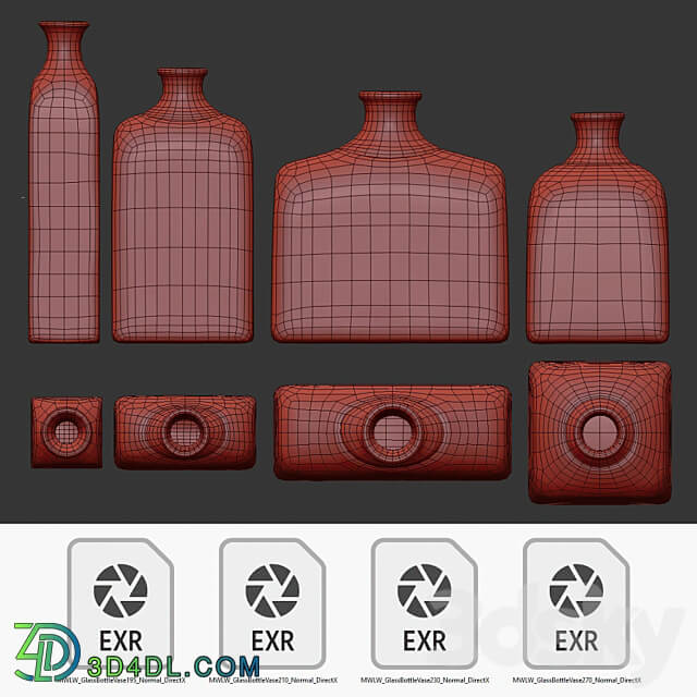 Glass bottle vases 3D Models