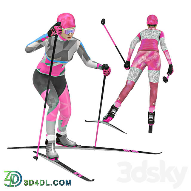 Female skier. Skate skiing