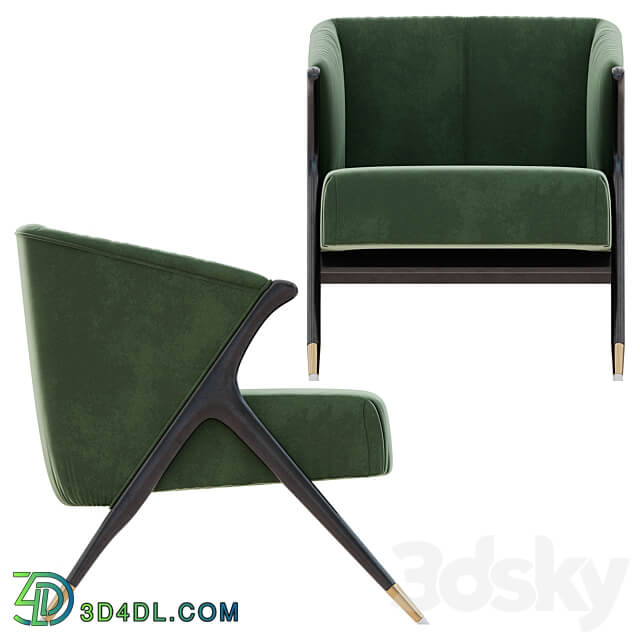 Lacquer Wooden and Velvet Lounge Armchair 2