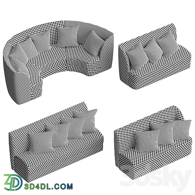 Modular sofas for cafe restaurant and 24 pillow textures