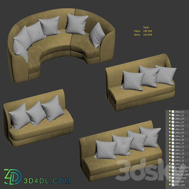 Modular sofas for cafe restaurant and 24 pillow textures