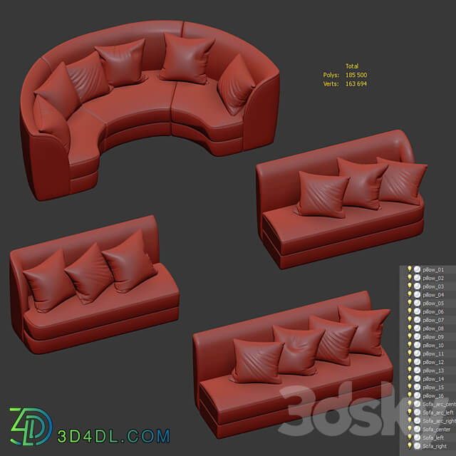 Modular sofas for cafe restaurant and 24 pillow textures