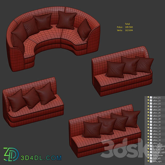 Modular sofas for cafe restaurant and 24 pillow textures