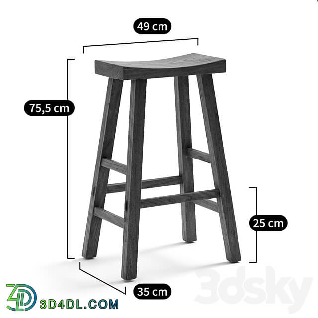 Bar stool from solid elm Asayo