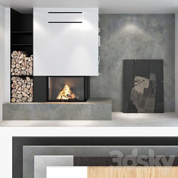 Decorative wall with fireplace set 02 