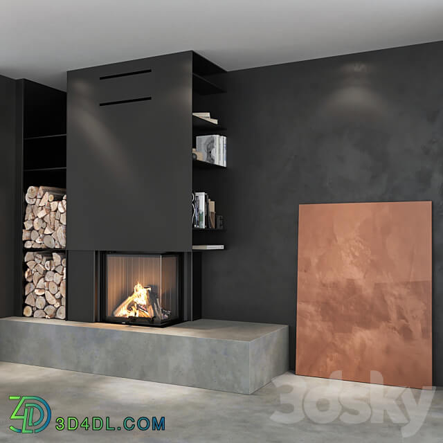 Decorative wall with fireplace set 02