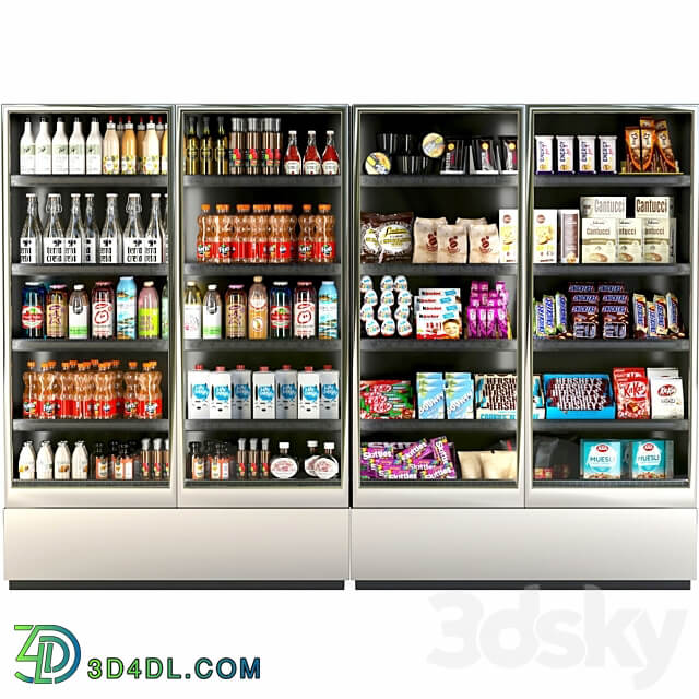 Refrigerator in a supermarket with groceries food and drinks 3 3D Models