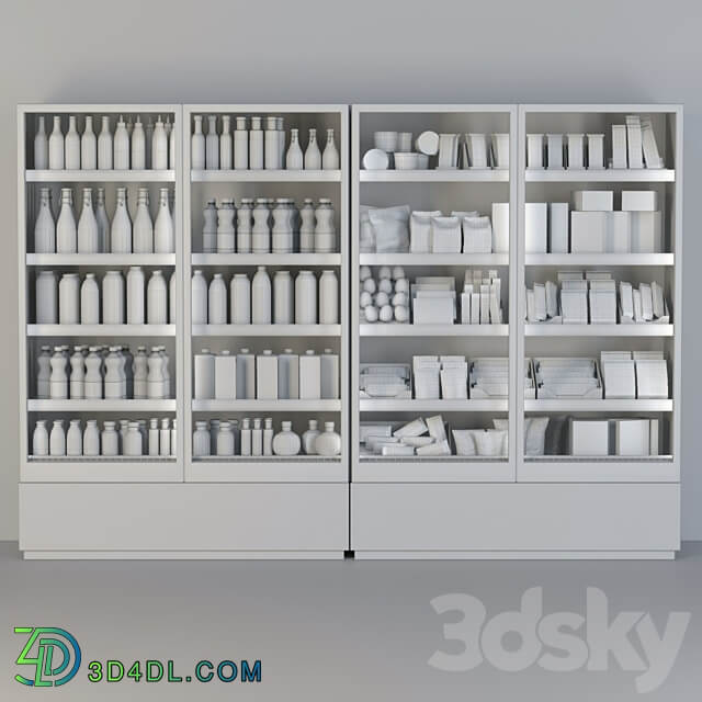 Refrigerator in a supermarket with groceries food and drinks 3 3D Models