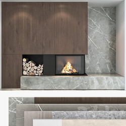 Decorative wall with fireplace set 04 