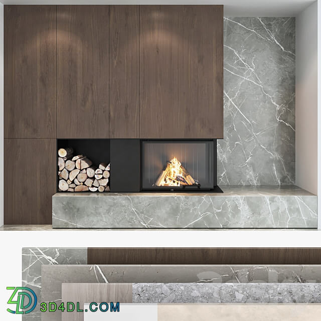 Decorative wall with fireplace set 04