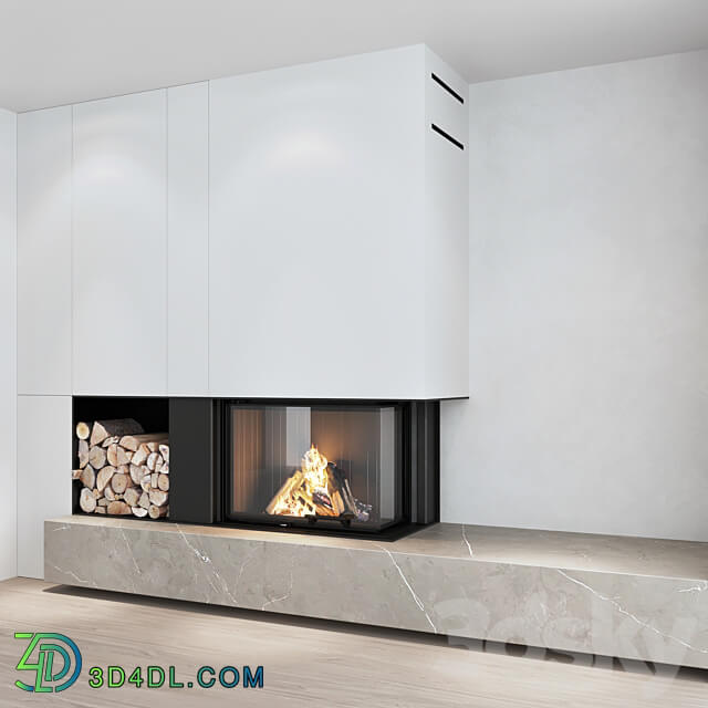 Decorative wall with fireplace set 04