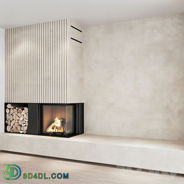 Decorative wall with fireplace set 04