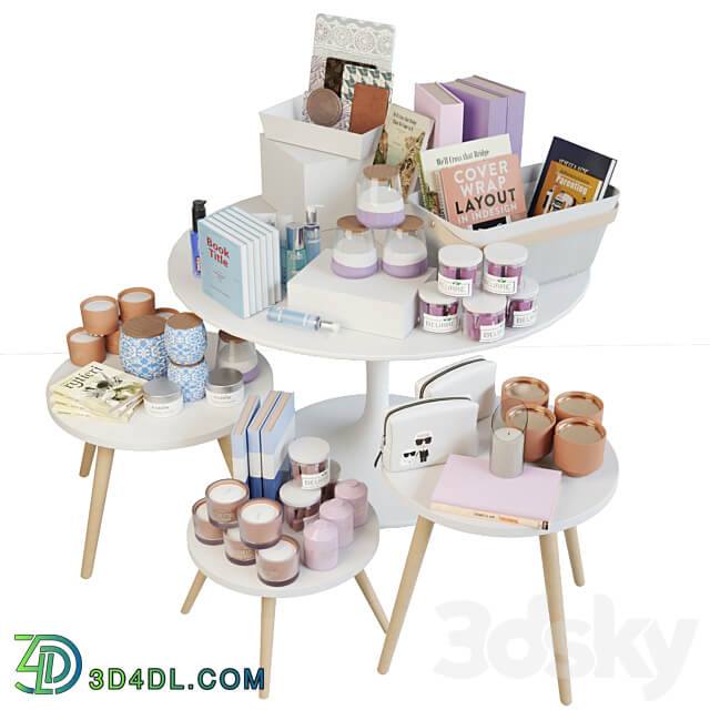 Table with books and candles. Candlestick 3D Models