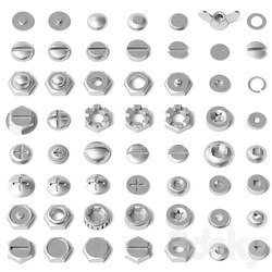 Set of nuts bolts washers 3D Models 