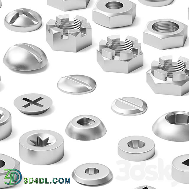 Set of nuts bolts washers 3D Models