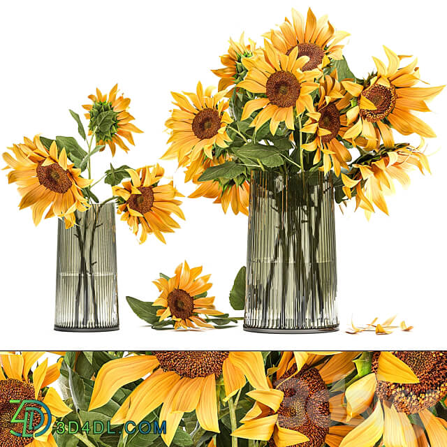 Set of yellow bouquets of flowers 119. Sunflower vase flowers bouquets yellow flowers decorative decor decoration 3D Models