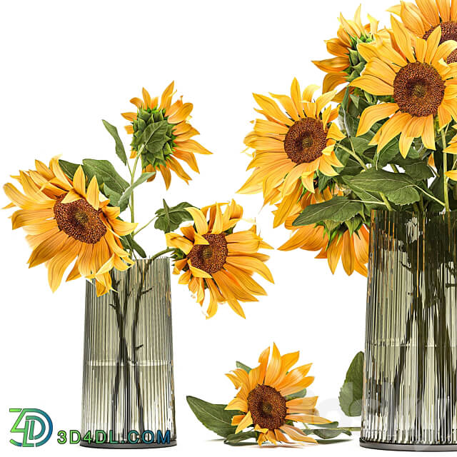 Set of yellow bouquets of flowers 119. Sunflower vase flowers bouquets yellow flowers decorative decor decoration 3D Models