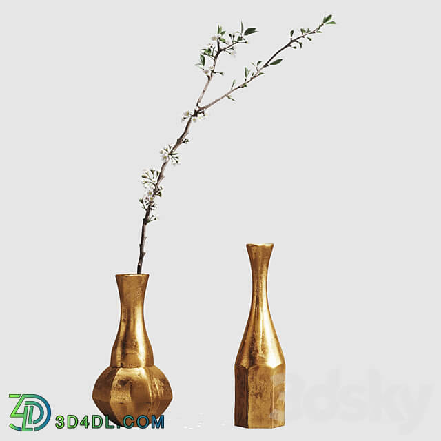 Aluminum vases with cherry branch by ZARA HOME