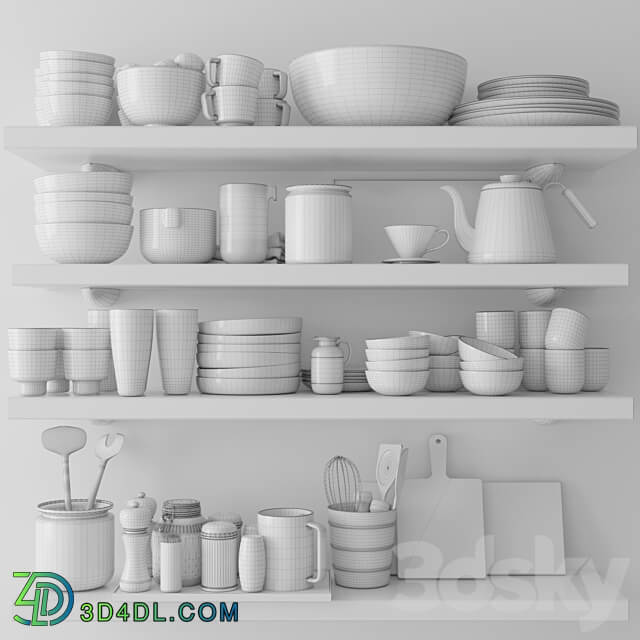 A set of dishes and kitchen utensils. Plate teapot glass plate 3D Models