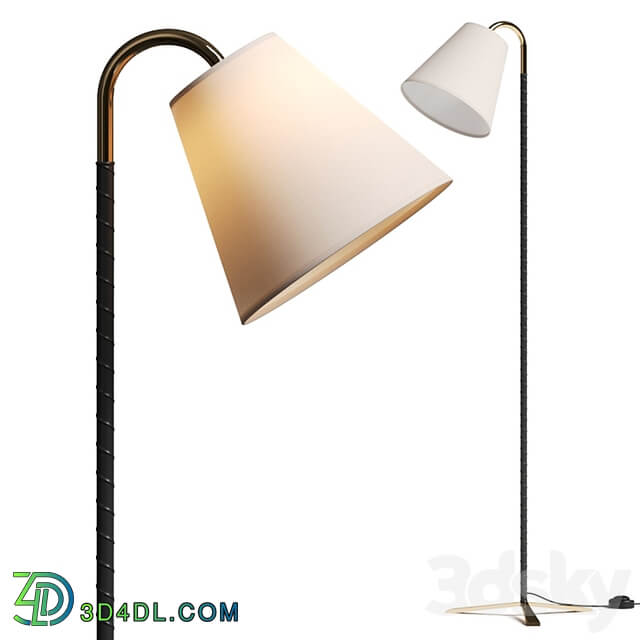 CB2 Barnes Brass And Black Leather Floor Lamp