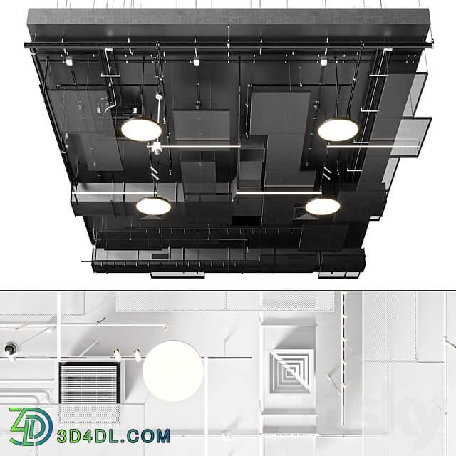 Industrial ceiling Ducting Lighting CAC CCTV 3D Models