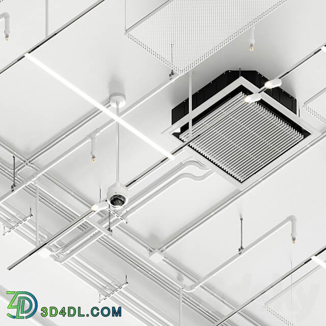 Industrial ceiling Ducting Lighting CAC CCTV 3D Models