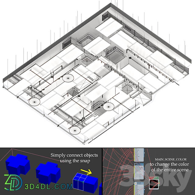 Industrial ceiling Ducting Lighting CAC CCTV 3D Models