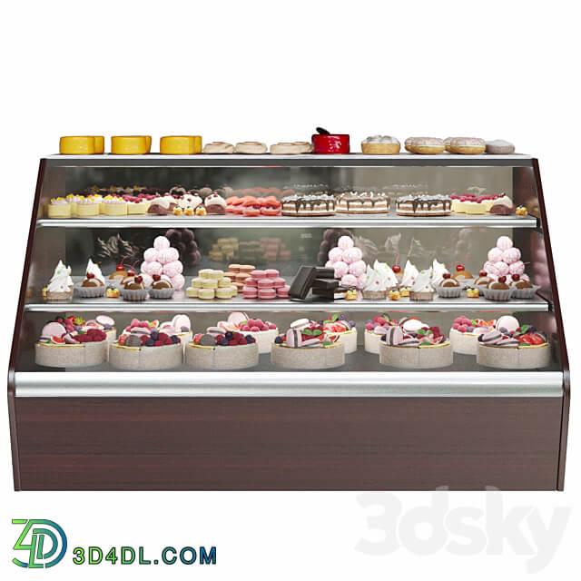 Confectionery. Refrigerator with sweets and desserts. Cake 3D Models