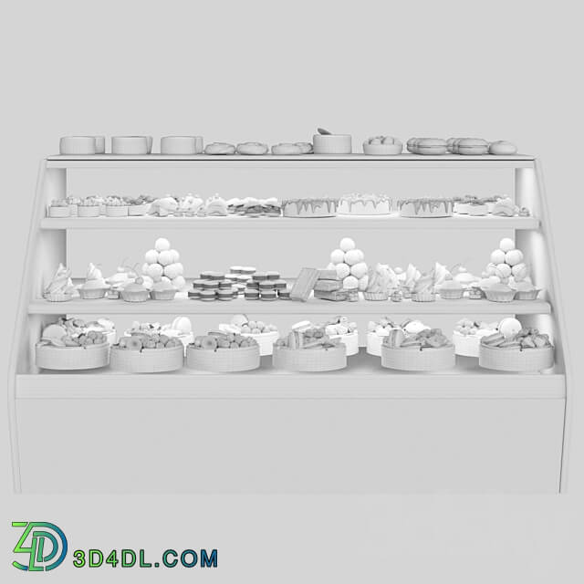 Confectionery. Refrigerator with sweets and desserts. Cake 3D Models