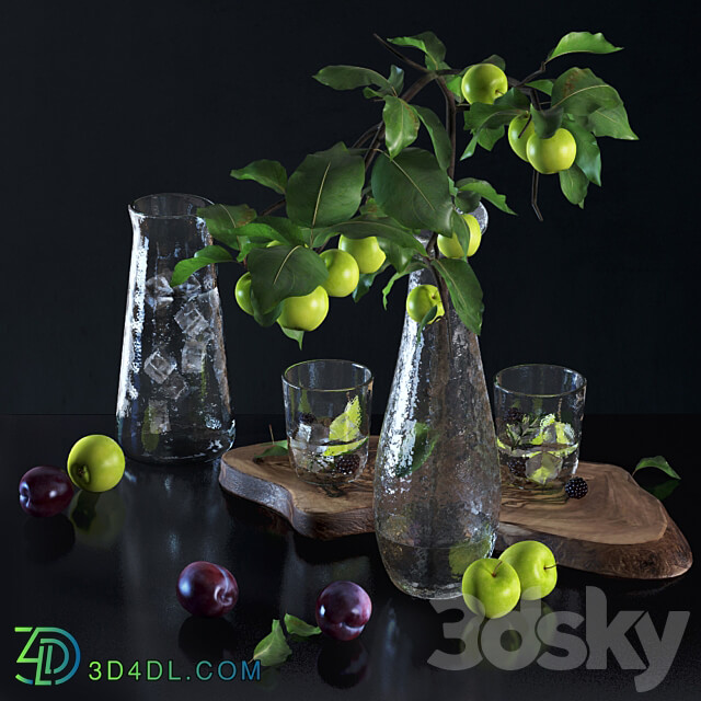 Water with lime and apple tree branch